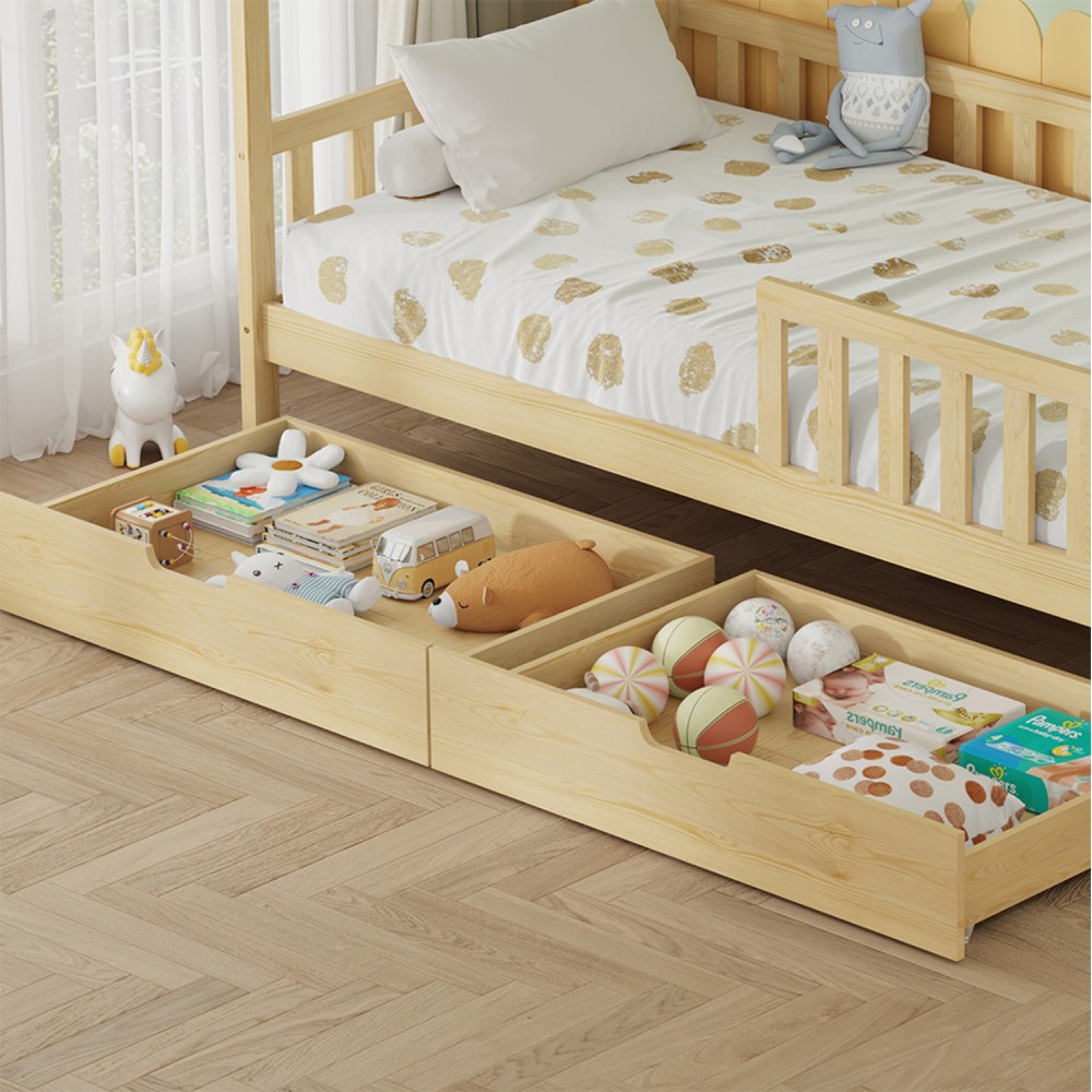 Κρεβάτι παιδικό τ.montessori "PHYLLIS" με συρτάρια από ξύλο σε χρώμα φυσικό 196x97x161