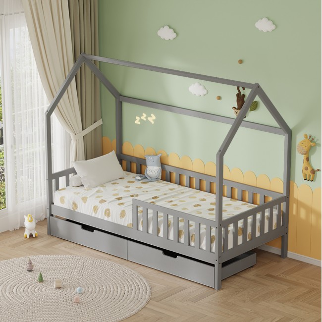 Κρεβάτι παιδικό τ.montessori "PHYLLIS" με συρτάρια από ξύλο σε χρώμα γκρι 196x97x161
