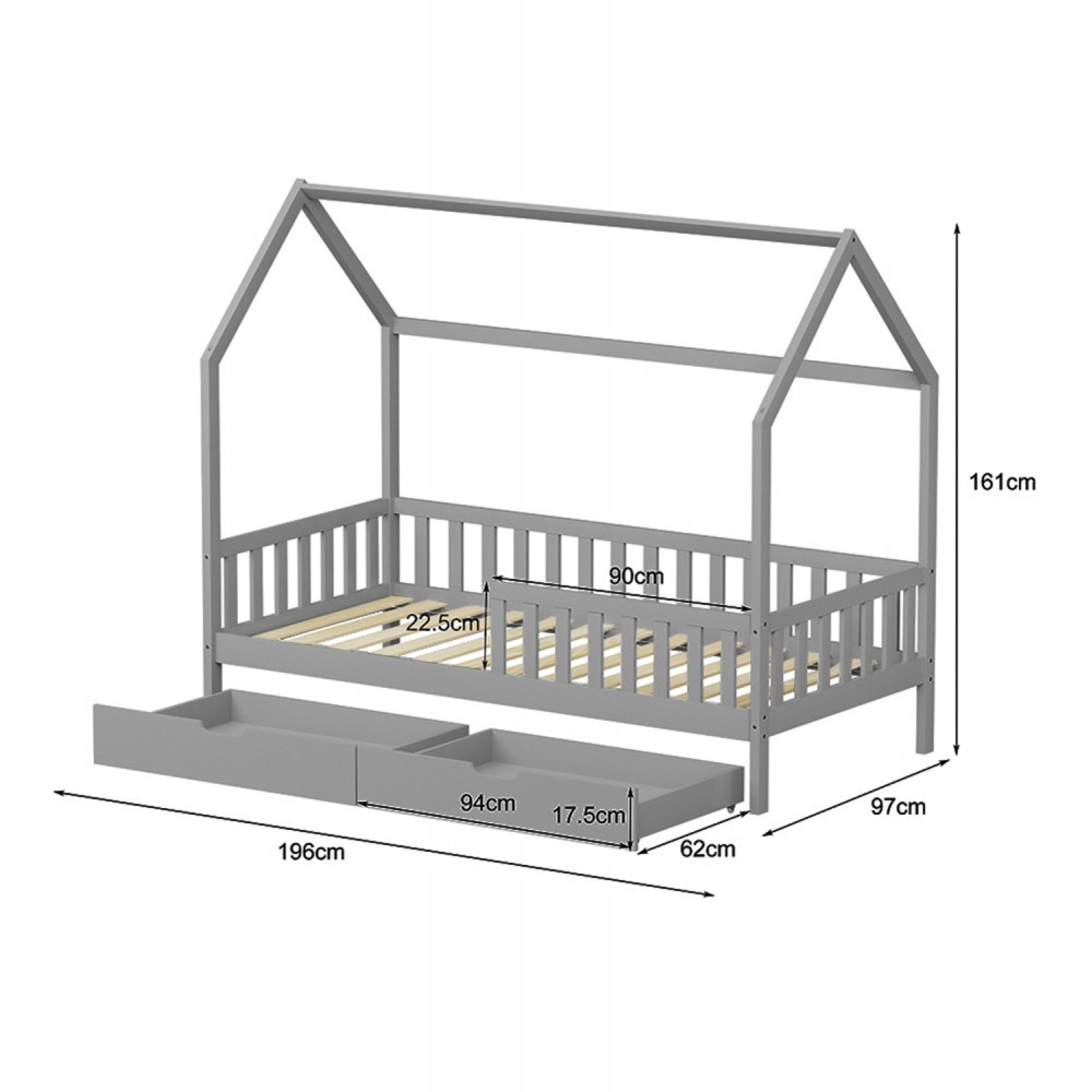 Κρεβάτι παιδικό τ.montessori "PHYLLIS" με συρτάρια από ξύλο σε χρώμα γκρι 196x97x161