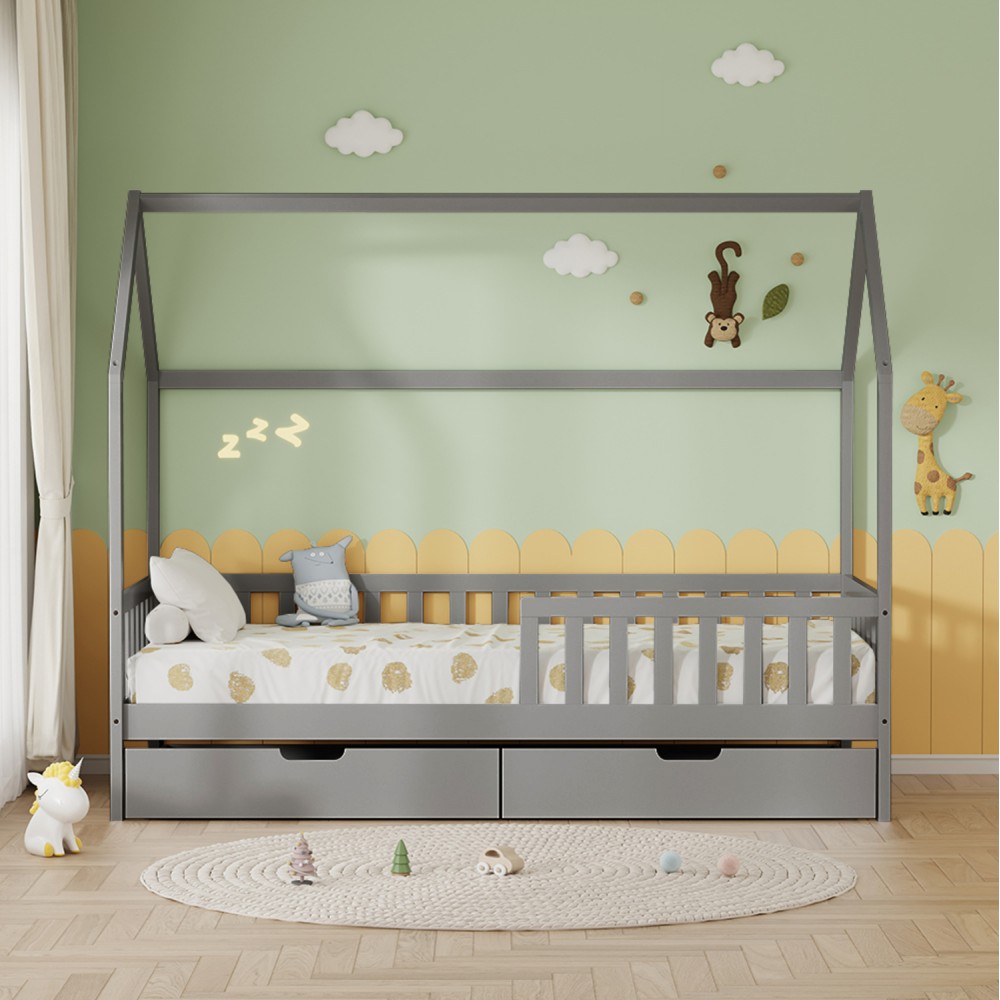 Κρεβάτι παιδικό τ.montessori "PHYLLIS" με συρτάρια από ξύλο σε χρώμα γκρι 196x97x161