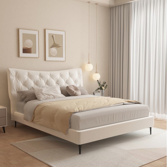 Κρεβάτι διπλό "JILL" από ύφασμα σε χρώμα μπεζ 160x200