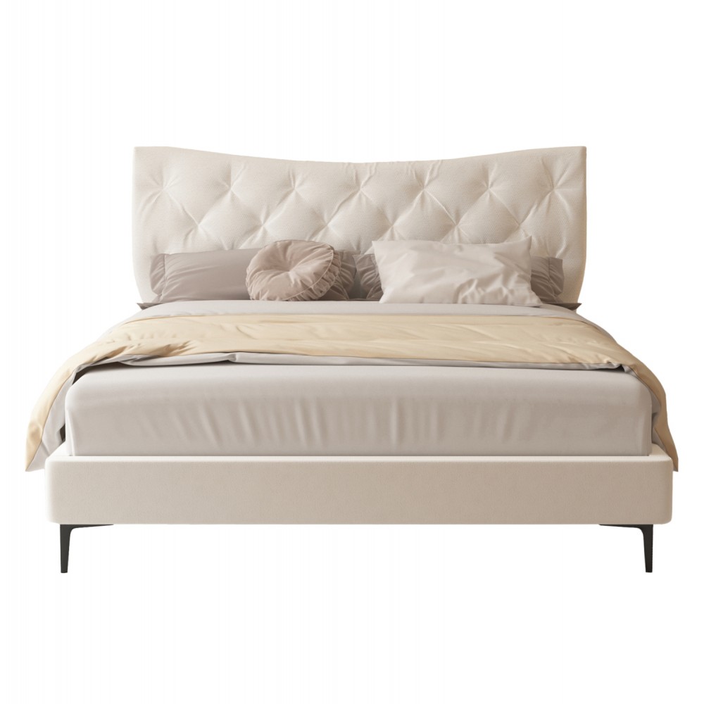 Κρεβάτι διπλό "JILL" από ύφασμα σε χρώμα μπεζ 160x200