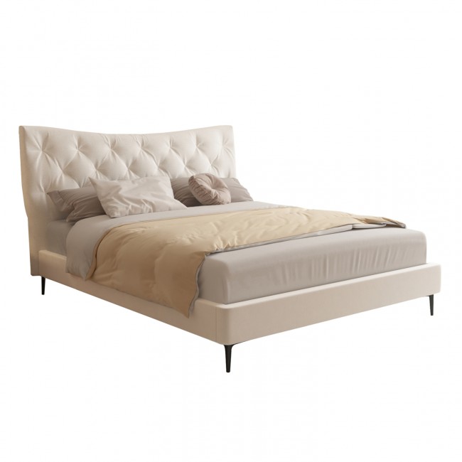 Κρεβάτι διπλό "JILL" από ύφασμα σε χρώμα μπεζ 160x200