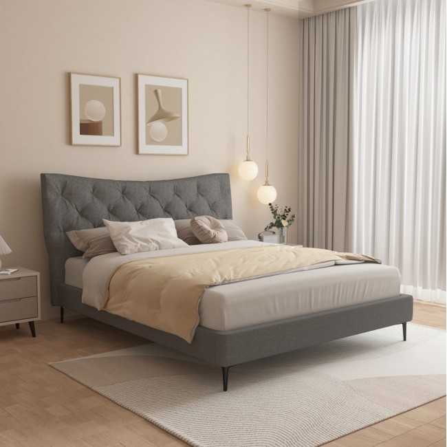 Κρεβάτι διπλό "JILL" από ύφασμα σε χρώμα γκρι 160x200