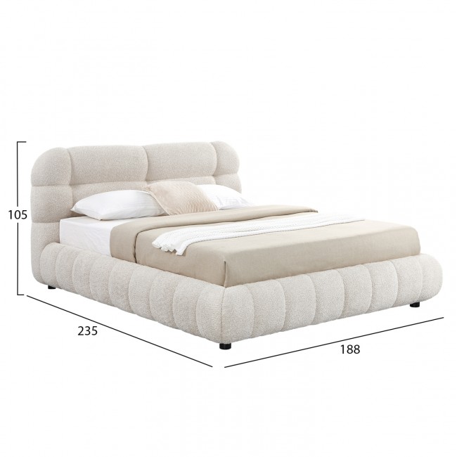 Κρεβάτι διπλό "MALFOY" με αποθηκευτικό χώρο από ύφασμα μπουκλέ σε χρώμα μπεζ 160x200