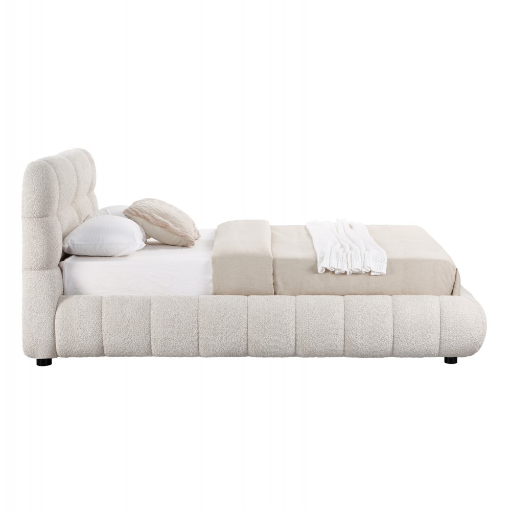 Κρεβάτι διπλό "MALFOY" με αποθηκευτικό χώρο από ύφασμα μπουκλέ σε χρώμα μπεζ 160x200