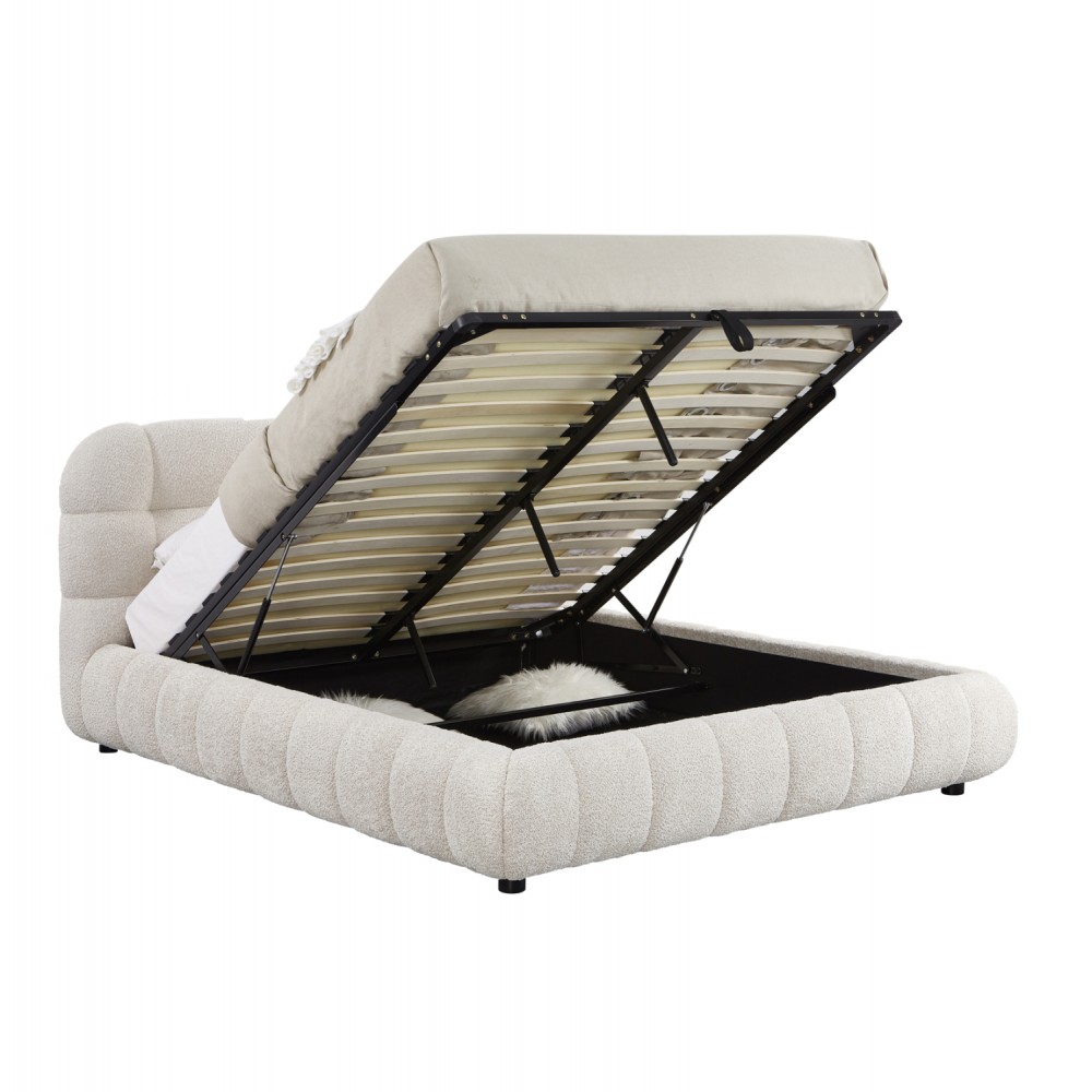 Κρεβάτι διπλό "MALFOY" με αποθηκευτικό χώρο από ύφασμα μπουκλέ σε χρώμα μπεζ 160x200