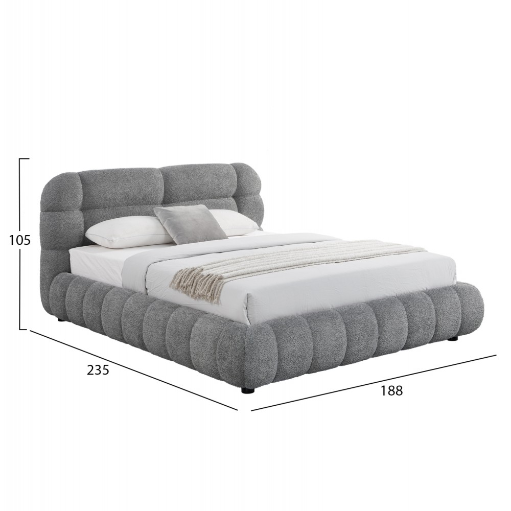 Κρεβάτι διπλό "MALFOY" με αποθηκευτικό χώρο από ύφασμα μπουκλέ σε χρώμα γκρι 160x200