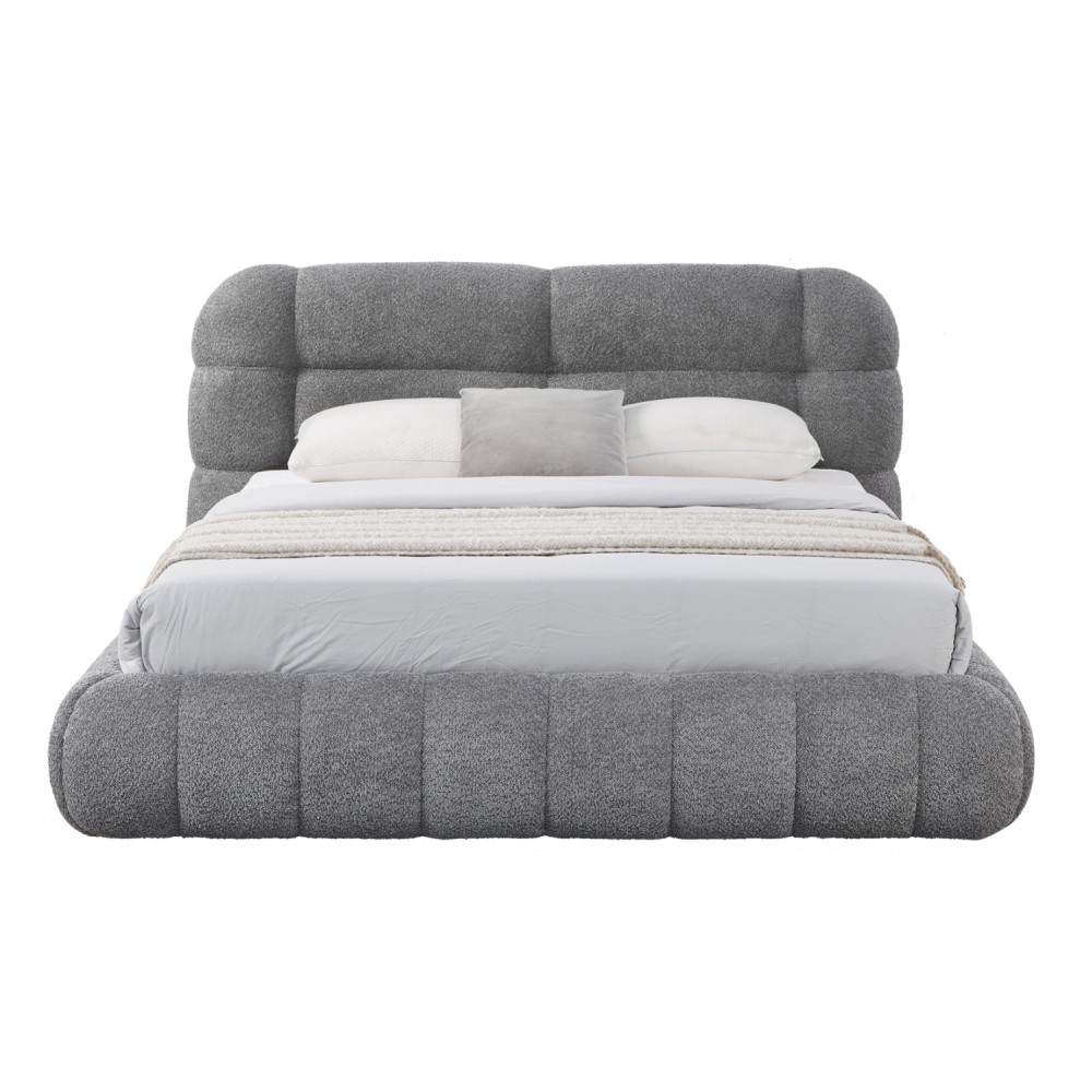 Κρεβάτι διπλό "MALFOY" με αποθηκευτικό χώρο από ύφασμα μπουκλέ σε χρώμα γκρι 160x200