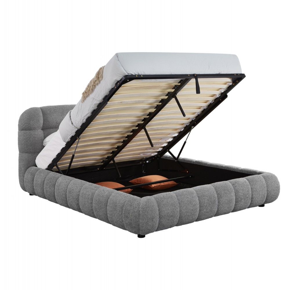 Κρεβάτι διπλό "MALFOY" με αποθηκευτικό χώρο από ύφασμα μπουκλέ σε χρώμα γκρι 160x200