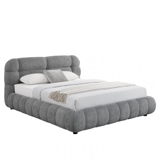 Κρεβάτι διπλό "MALFOY" με αποθηκευτικό χώρο από ύφασμα μπουκλέ σε χρώμα γκρι 160x200