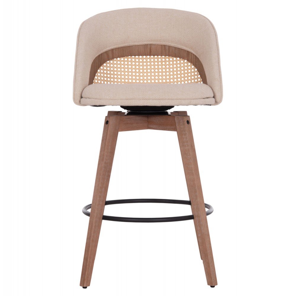 Σκαμπό μπαρ μεσαίου ύψους "RIKI" περιστρεφόμενο από ξύλο ύφασμα σε χρώμα whitewash/μπεζ 51x53x94