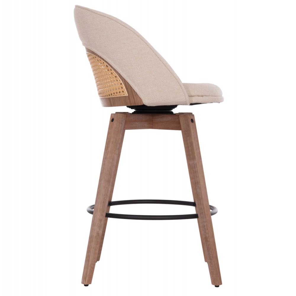 Σκαμπό μπαρ μεσαίου ύψους "RIKI" περιστρεφόμενο από ξύλο ύφασμα σε χρώμα whitewash/μπεζ 51x53x94