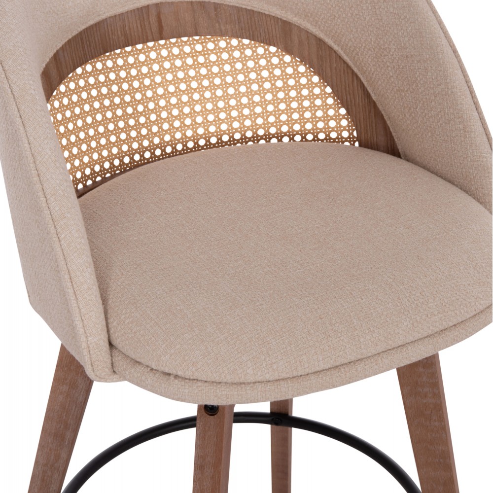 Σκαμπό μπαρ μεσαίου ύψους "RIKI" περιστρεφόμενο από ξύλο ύφασμα σε χρώμα whitewash/μπεζ 51x53x94