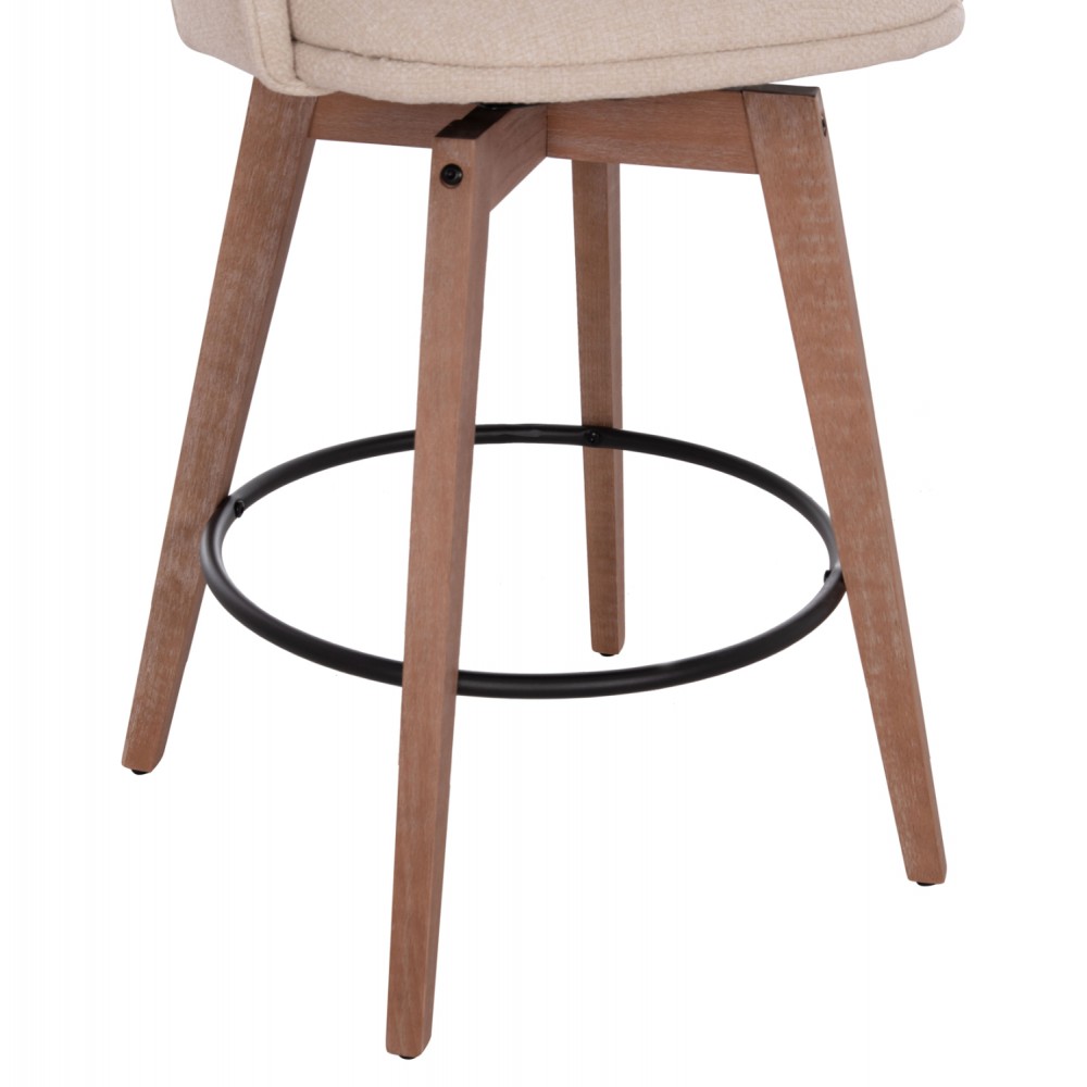 Σκαμπό μπαρ μεσαίου ύψους "RIKI" περιστρεφόμενο από ξύλο ύφασμα σε χρώμα whitewash/μπεζ 51x53x94