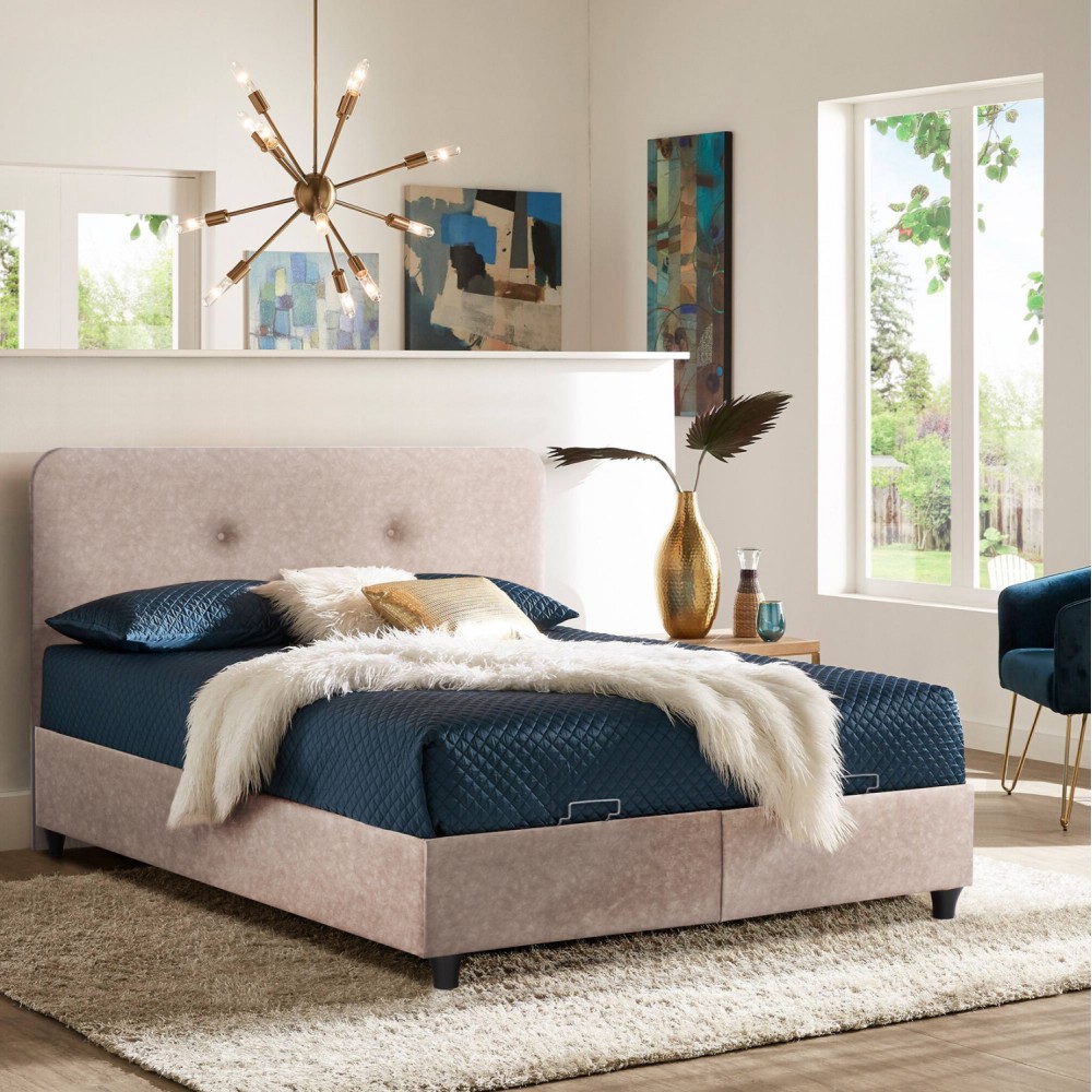 Κρεβάτι διπλό με στρώμα "DOLORES" με αποθηκευτικό χώρο από ύφασμα σε χρώμα μπεζ 160x200