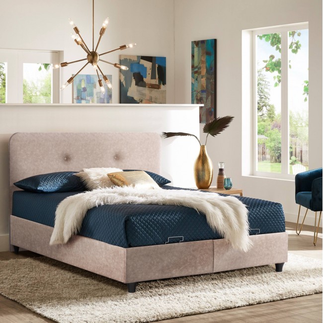 Κρεβάτι διπλό με στρώμα "DOLORES" με αποθηκευτικό χώρο από ύφασμα σε χρώμα μπεζ 160x200