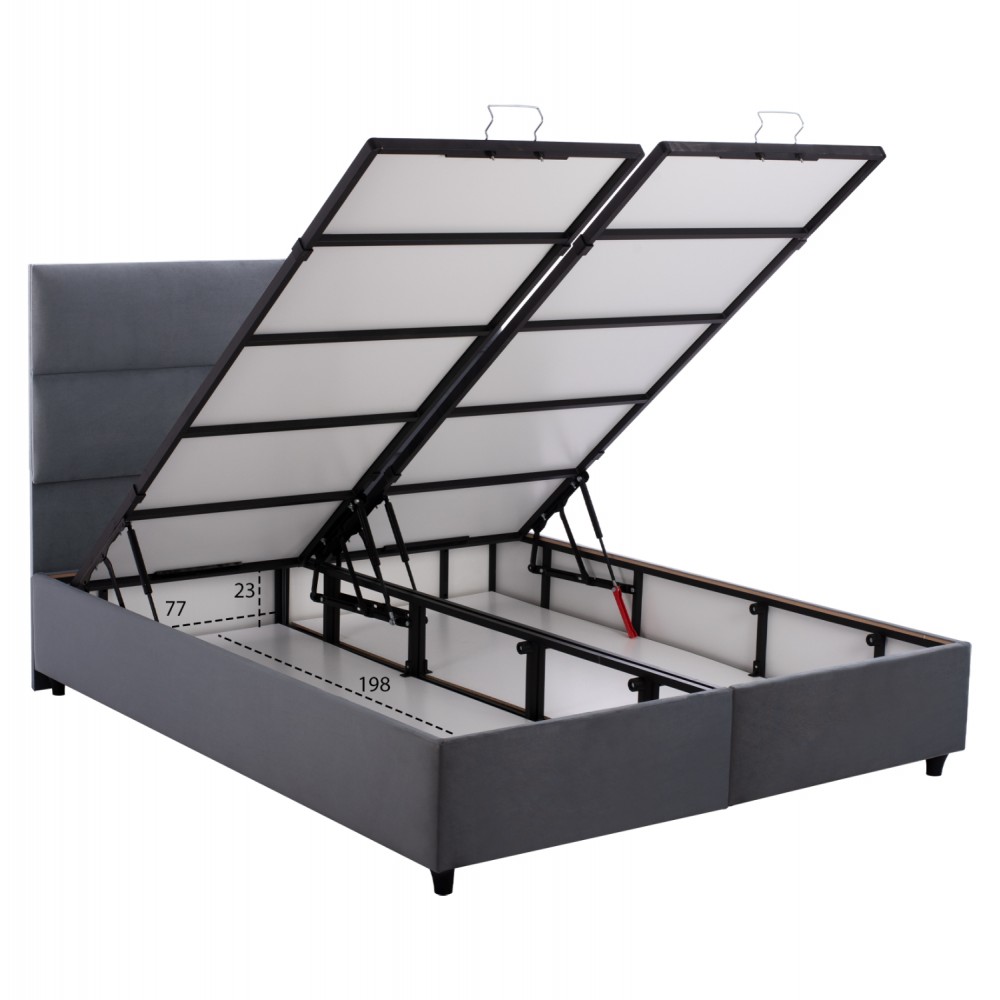 Κρεβάτι διπλό με στρώμα "MILO" με αποθηκευτικό χώρο από ύφασμα βελούδο σε χρώμα γκρι 160x200