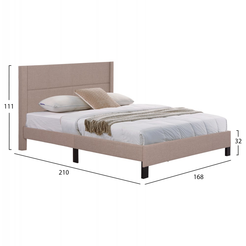 Κρεβάτι διπλό "TRILLOP" από ύφασμα σε χρώμα μπεζ 160x200