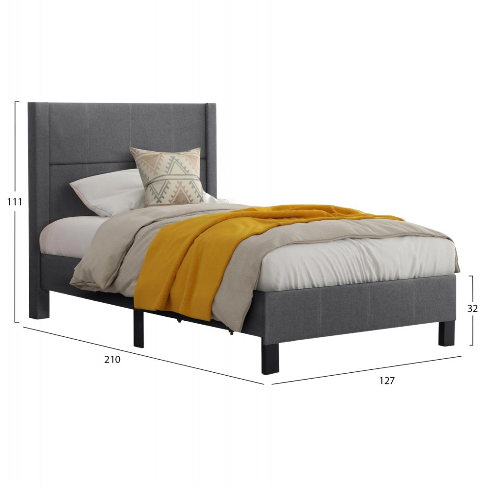 Κρεβάτι ημίδιπλο "TRILLOP" από ύφασμα σε χρώμα γκρι 120x200