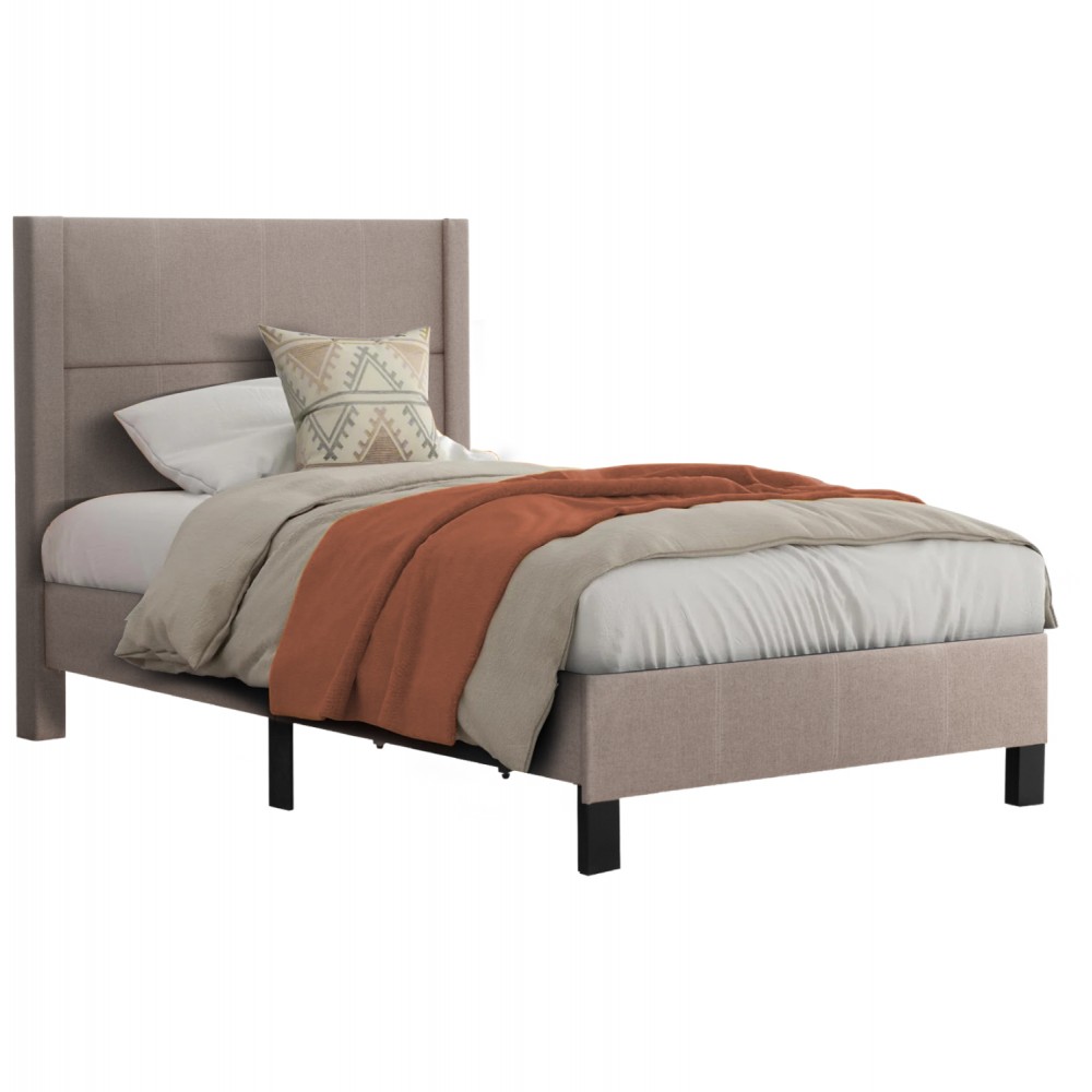 Κρεβάτι ημίδιπλο "TRILLOP" από ύφασμα σε χρώμα μπεζ 120x200