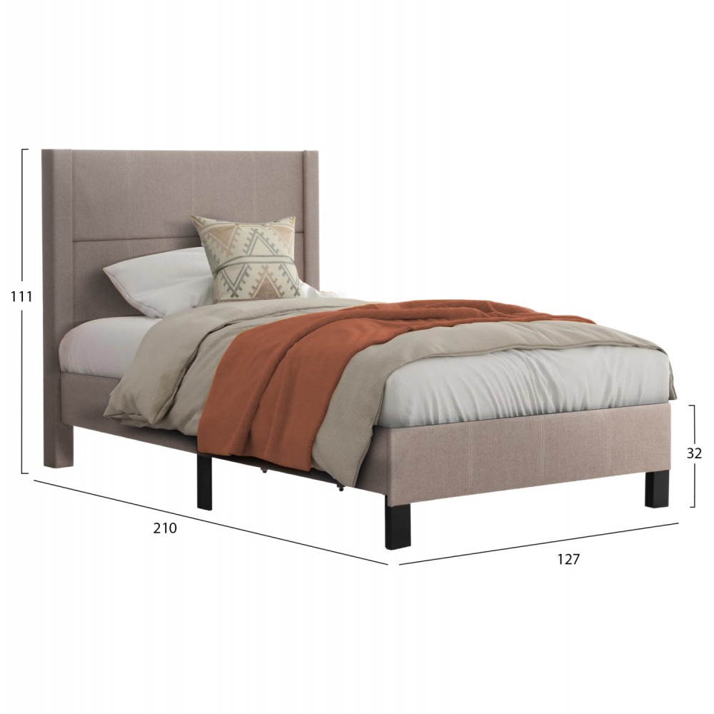 Κρεβάτι ημίδιπλο "TRILLOP" από ύφασμα σε χρώμα μπεζ 120x200