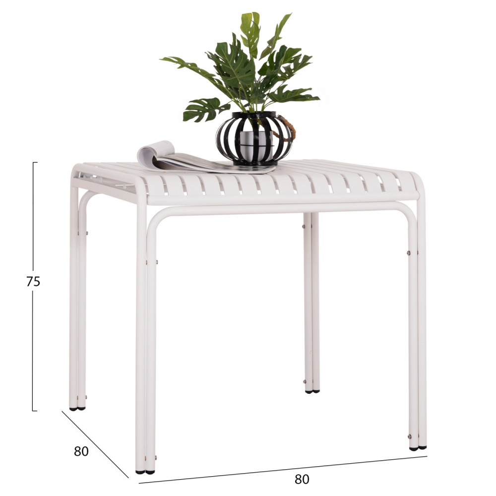 Τραπέζι "RACHEL" από αλουμίνιο σε χρώμα λευκό 80x80x75