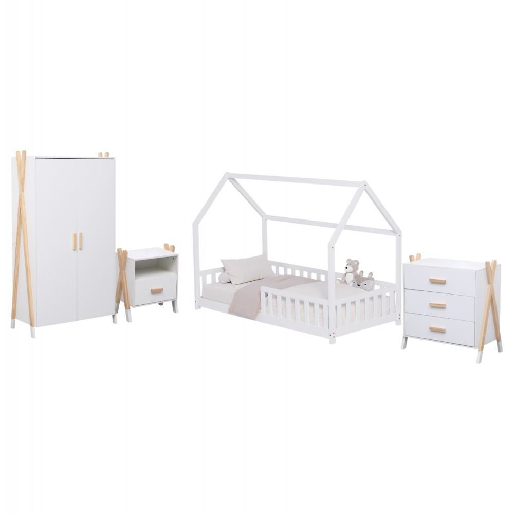 Σετ παιδικού δωματίου "PASCHAL" από ξύλο 4τμχ σε χρώμα λευκό/φυσικό