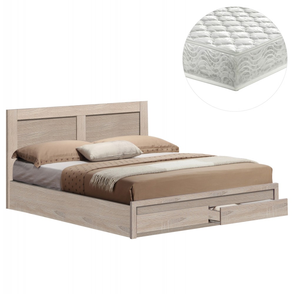 Κρεβάτι διπλό με στρώμα "CAPRI" με συρτάρια σε χρώμα σονόμα 150x200