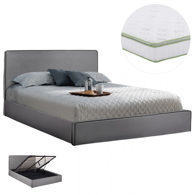 Κρεβάτι διπλό με στρώμα "ALLIE" με αποθηκευτικό χώρο από ύφασμα σε χρώμα γκρι 160x200