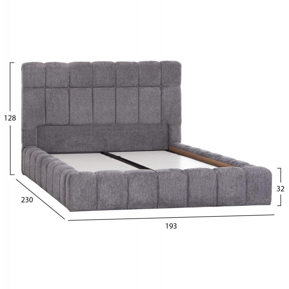 Κρεβάτι διπλό "RAMON" με αποθηκευτικό χώρο από ύφασμα μπουκλέ σε χρώμα γκρι 160x200