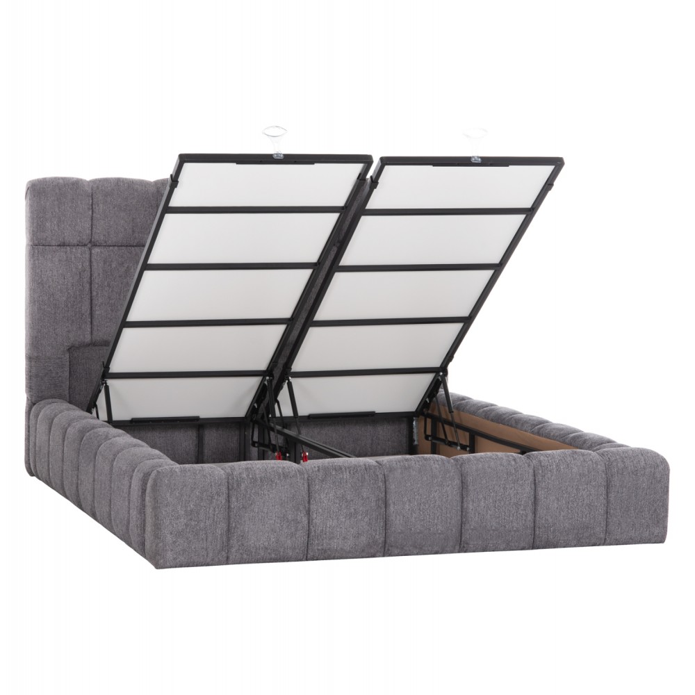 Κρεβάτι διπλό "RAMON" με αποθηκευτικό χώρο από ύφασμα μπουκλέ σε χρώμα γκρι 160x200