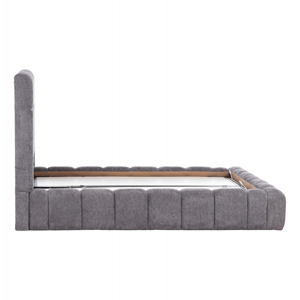 Κρεβάτι διπλό "RAMON" με αποθηκευτικό χώρο από ύφασμα μπουκλέ σε χρώμα γκρι 160x200