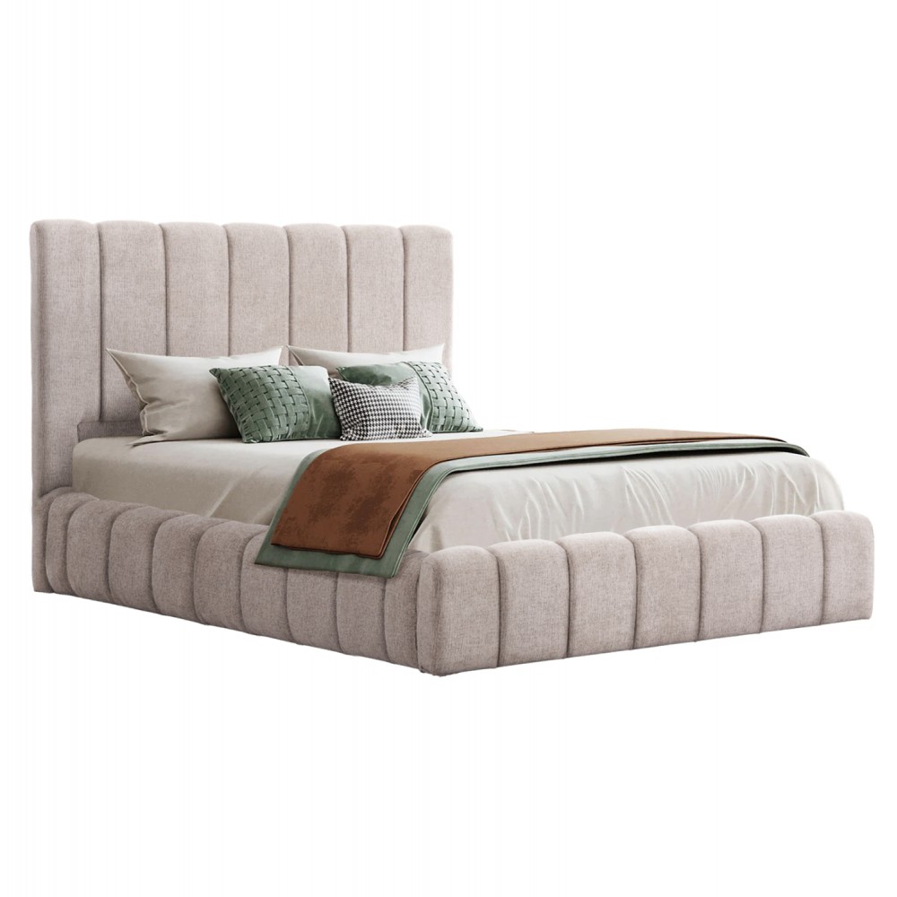 Κρεβάτι διπλό "REMO" με αποθηκευτικό χώρο από ύφασμα μπουκλέ σε χρώμα μπεζ 160x200