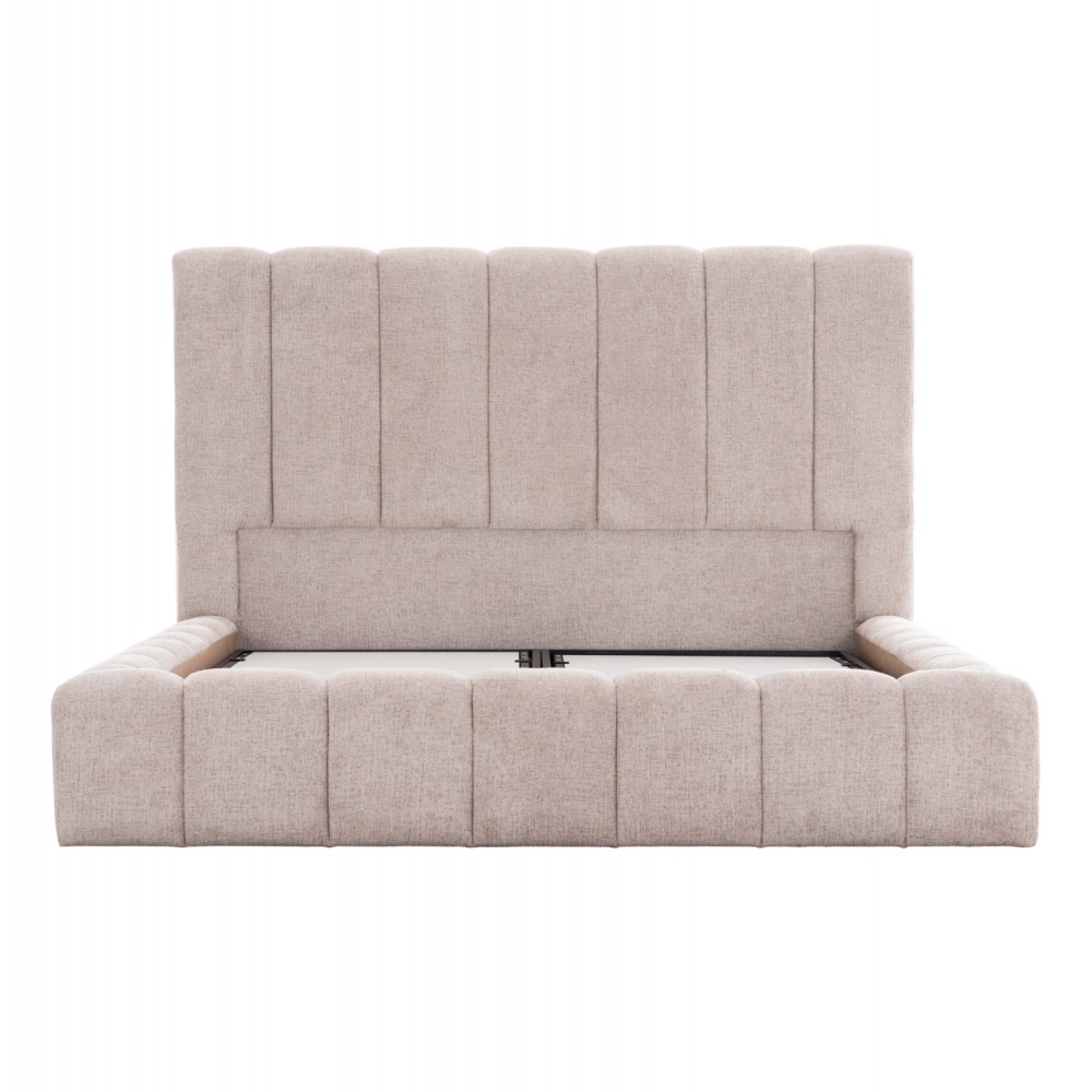 Κρεβάτι διπλό "REMO" με αποθηκευτικό χώρο από ύφασμα μπουκλέ σε χρώμα μπεζ 160x200