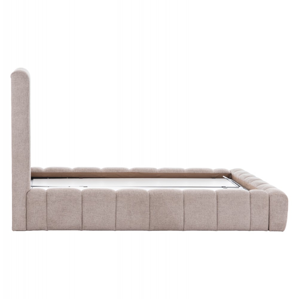 Κρεβάτι διπλό "REMO" με αποθηκευτικό χώρο από ύφασμα μπουκλέ σε χρώμα μπεζ 160x200