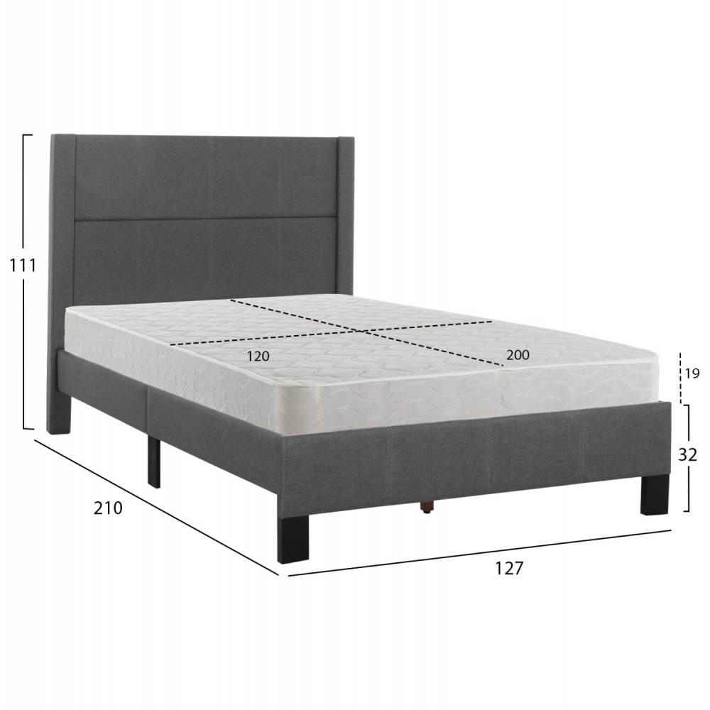 Κρεβάτι ημίδιπλο με στρώμα "TRILLOP" από ύφασμα σε χρώμα γκρι 120x200