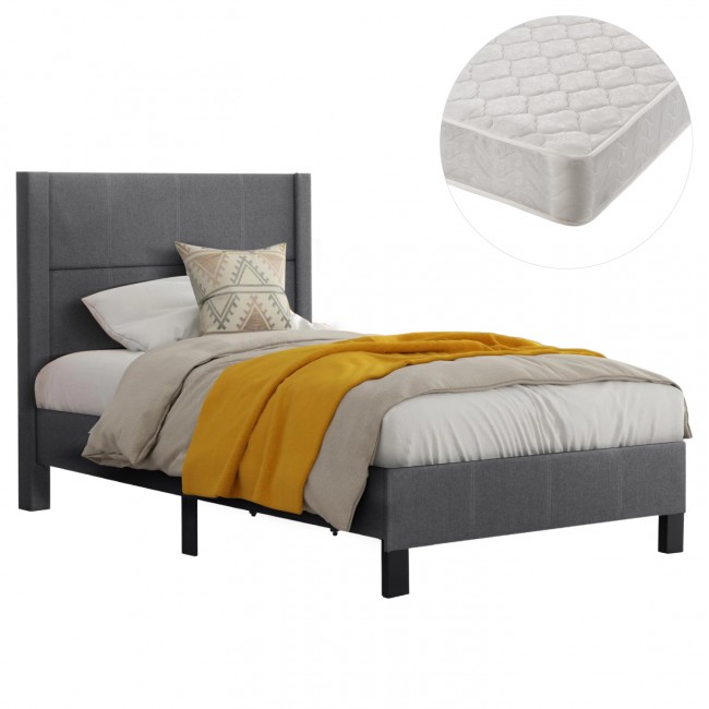 Κρεβάτι ημίδιπλο με στρώμα "TRILLOP" από ύφασμα σε χρώμα γκρι 120x200