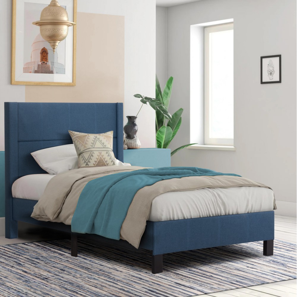 Κρεβάτι ημίδιπλο με στρώμα "TRILLOP" από ύφασμα σε χρώμα μπλε 120x200