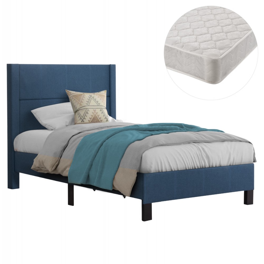 Κρεβάτι ημίδιπλο με στρώμα "TRILLOP" από ύφασμα σε χρώμα μπλε 120x200