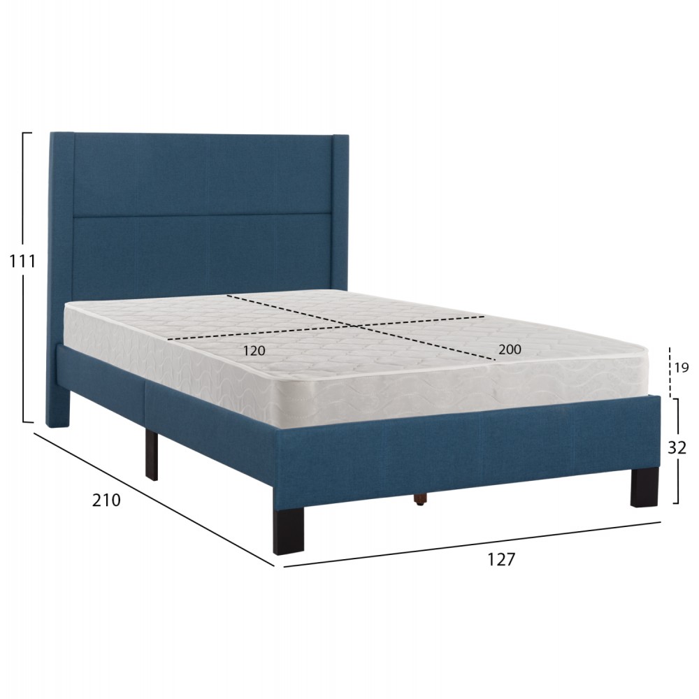Κρεβάτι ημίδιπλο με στρώμα "TRILLOP" από ύφασμα σε χρώμα μπλε 120x200