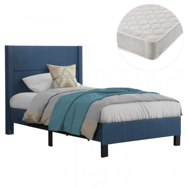 Κρεβάτι ημίδιπλο με στρώμα "TRILLOP" από ύφασμα σε χρώμα μπλε 120x200
