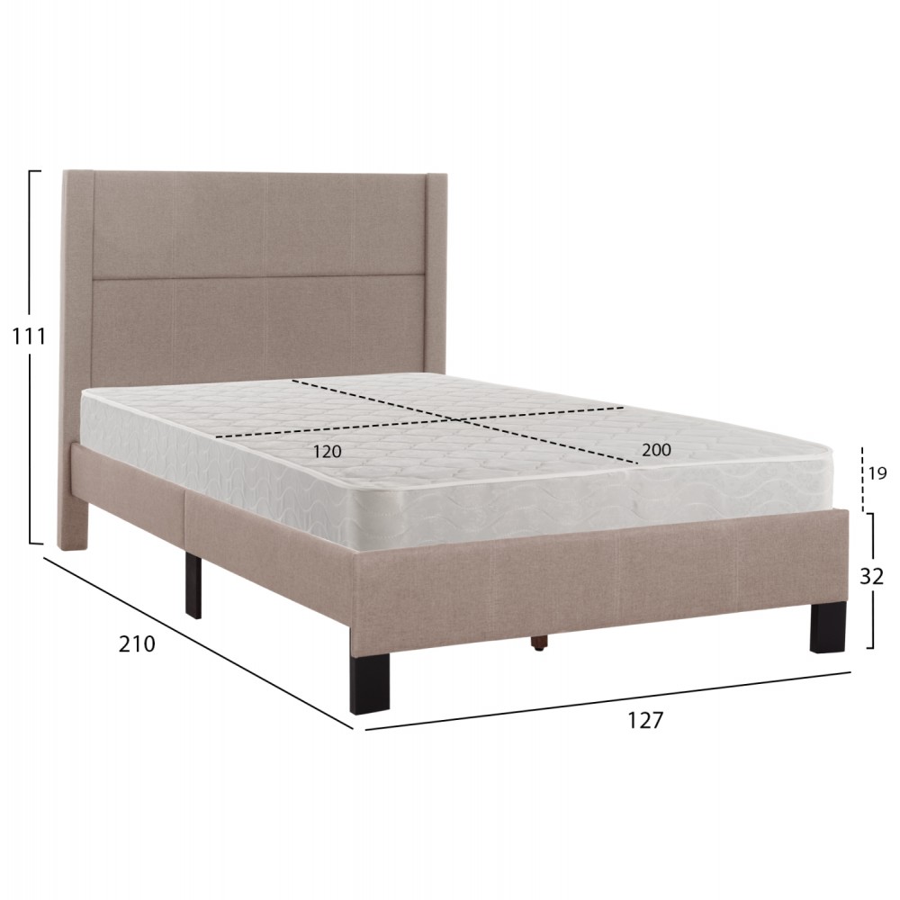 Κρεβάτι ημίδιπλο με στρώμα "TRILLOP" από ύφασμα σε χρώμα μπεζ 120x200