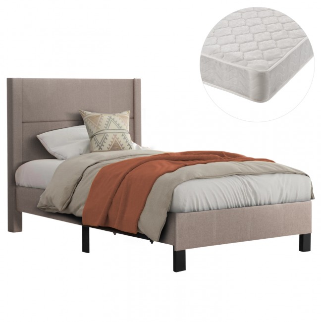 Κρεβάτι ημίδιπλο με στρώμα "TRILLOP" από ύφασμα σε χρώμα μπεζ 120x200