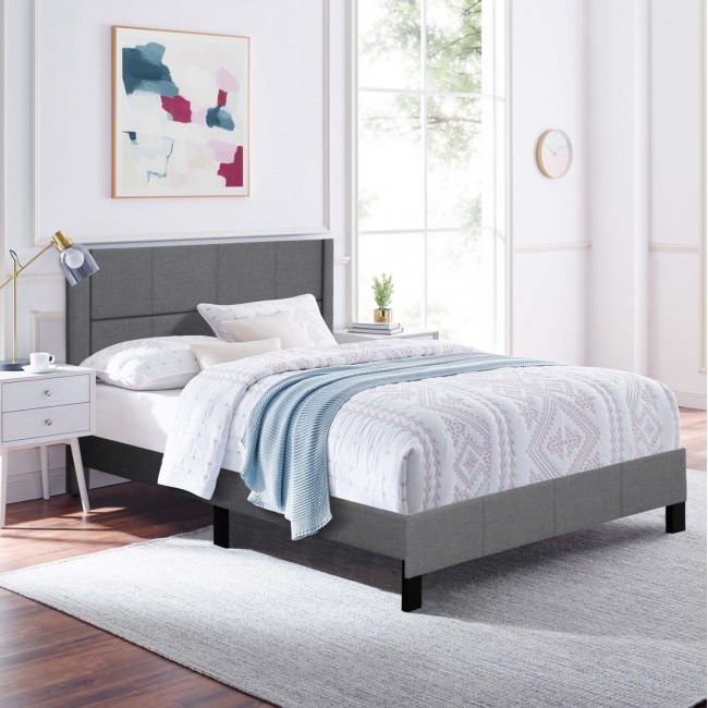 Κρεβάτι διπλό "TRILLOP" με στρώμα από ύφασμα σε χρώμα γκρι 160x200