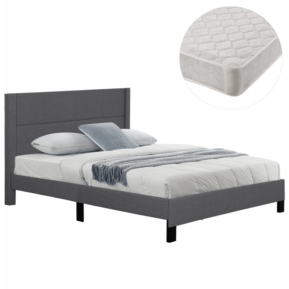 Κρεβάτι διπλό "TRILLOP" με στρώμα από ύφασμα σε χρώμα γκρι 160x200