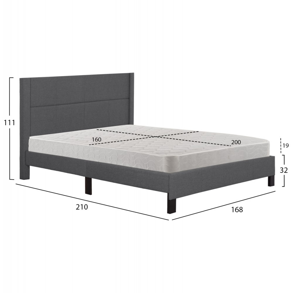 Κρεβάτι διπλό "TRILLOP" με στρώμα από ύφασμα σε χρώμα γκρι 160x200