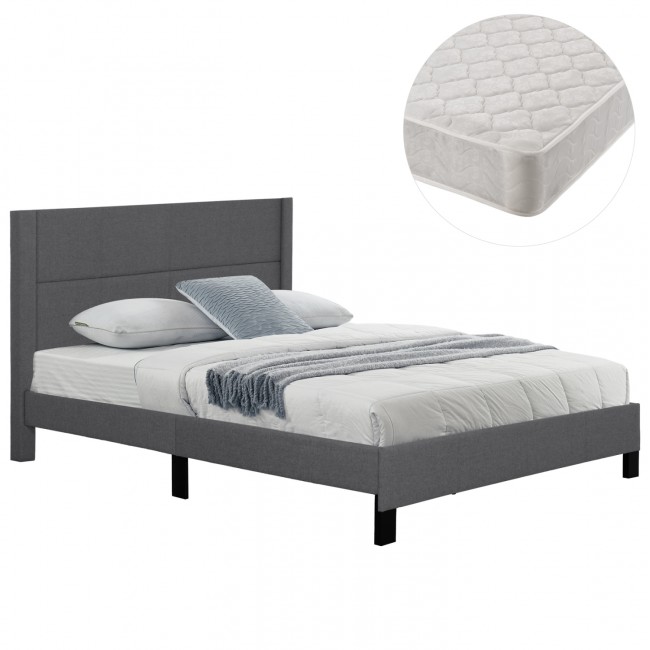 Κρεβάτι διπλό "TRILLOP" με στρώμα από ύφασμα σε χρώμα γκρι 160x200