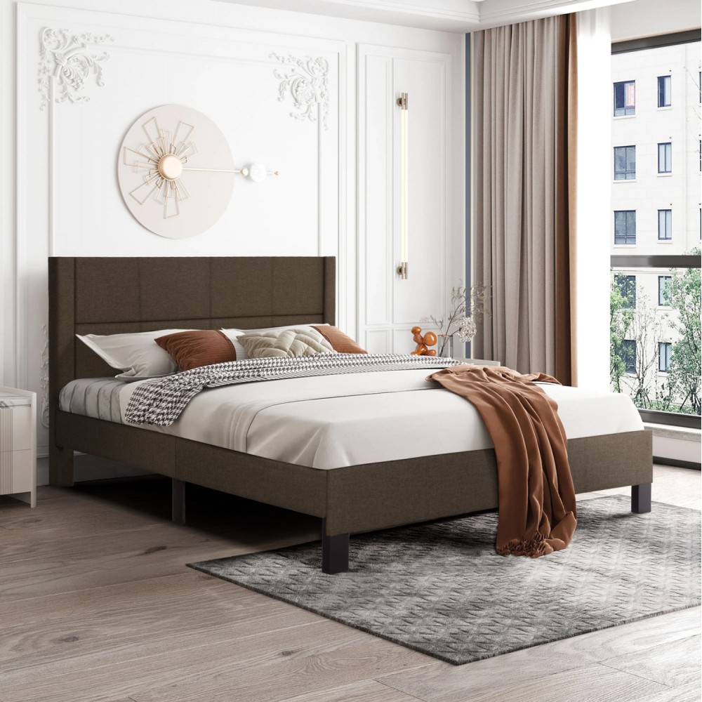 Κρεβάτι διπλό "TRILLOP" με στρώμα από ύφασμα σε χρώμα καφέ 160x200