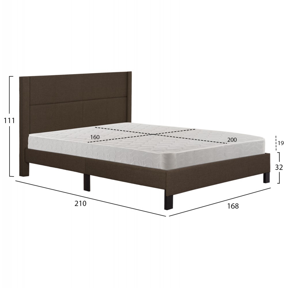 Κρεβάτι διπλό "TRILLOP" με στρώμα από ύφασμα σε χρώμα καφέ 160x200